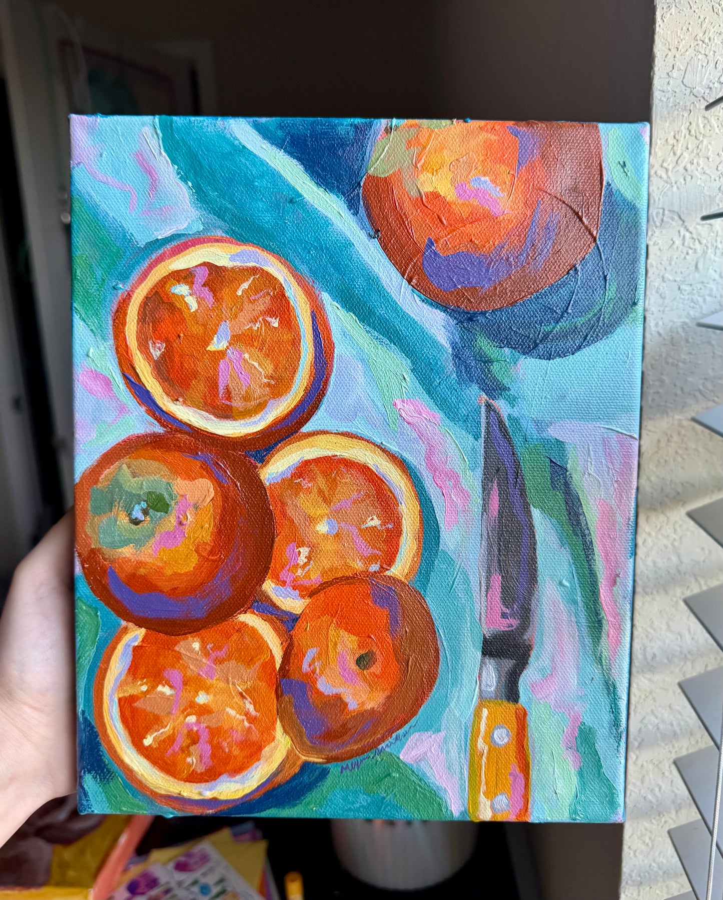 Cut or Peel an Orange, 8x10 Canvas Painting