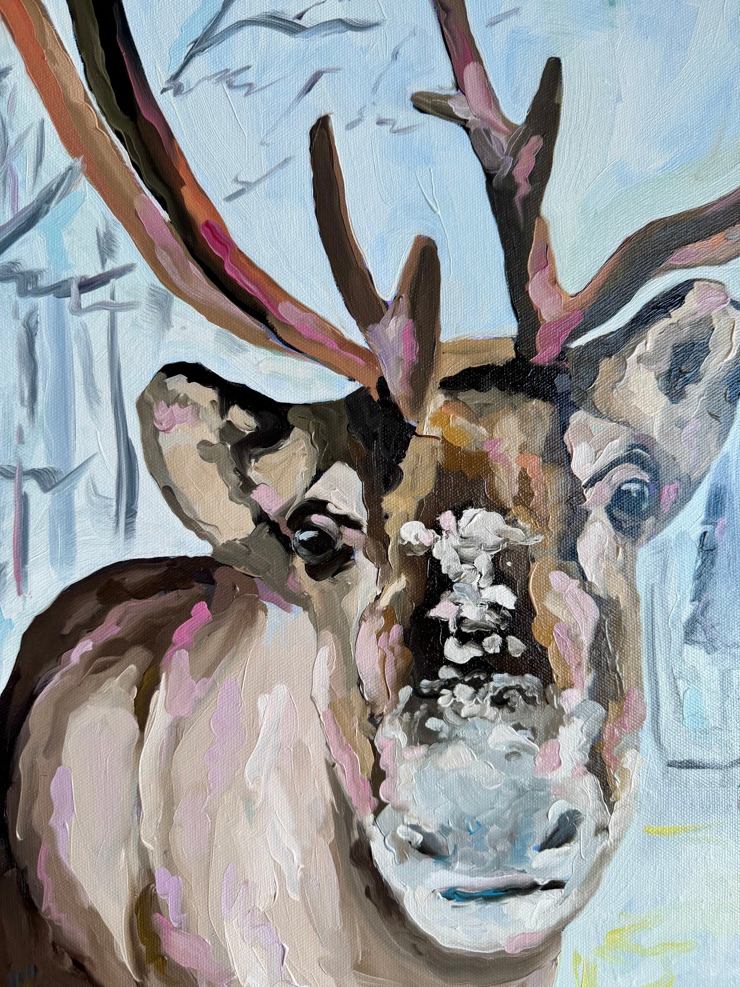 “Is it Christmas time yet?” 16x16 canvas with oil paint