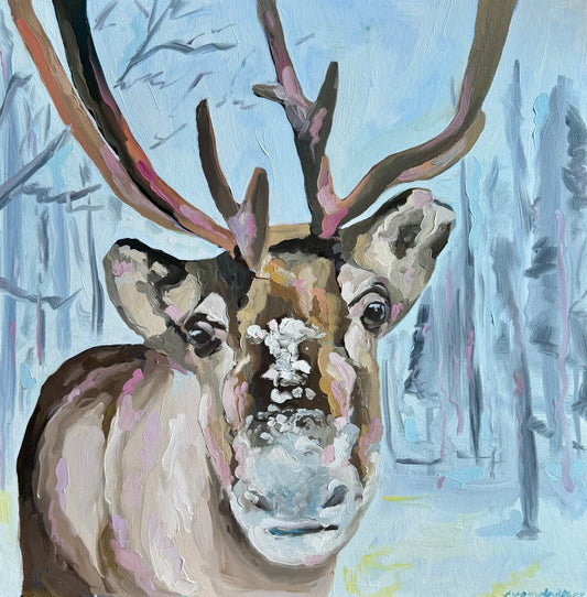 “Is it Christmas time yet?” 16x16 canvas with oil paint