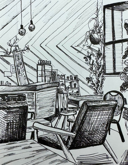 Coffee Shop Study, Postcard Size